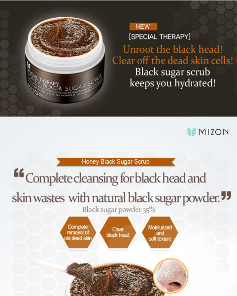 Медовый скраб для лица с натуральным черным сахаром Honey Black Sugar Scrub Mizon,  80 ml     Origin