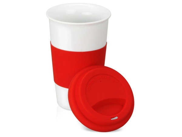 Кружка «Нью-Йорк» с силиконовой крышкой и манжетой, Цвет красный/белый