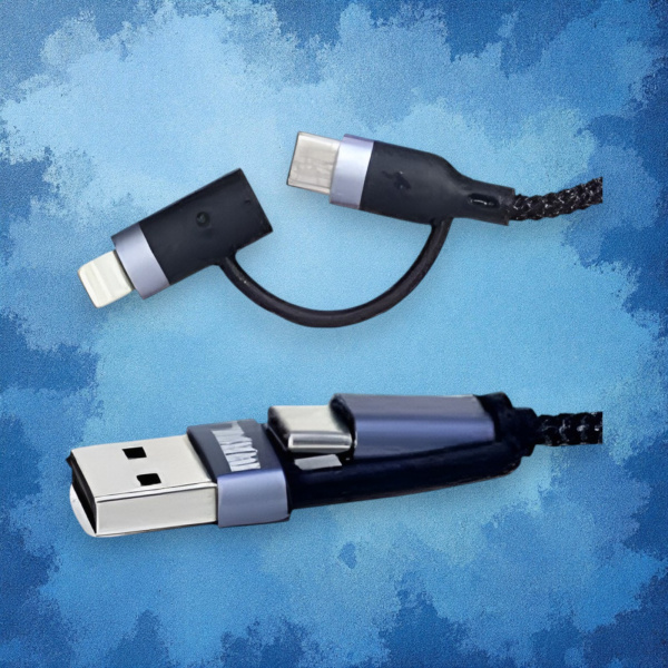 Кабель USB MRM MR77 PD20W 4в1 Lightning/Type-C, длина 1000мм, черный / Многофункциональность и быстрая зарядка