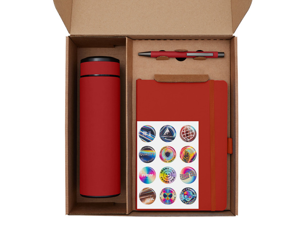 Набор «Warmpage» с термосом, блокнотом, ручкой и чаем, Цвет красный, серый