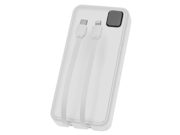 Внешний аккумулятор со встроенными кабелями «Фрэйм Про», быстрая зарядка, 20000мач, Цвет белый