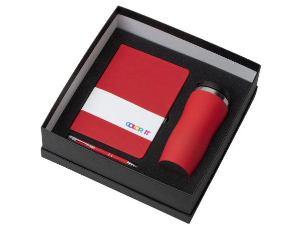 Подарочный набор "Color it" с блокнотом, металлической ручкой и термокружкой, Размер твердая обложка, Цвет красный