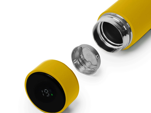 Термос FAMILY MARK LED, индикатор, soft touch, Цвет желтый