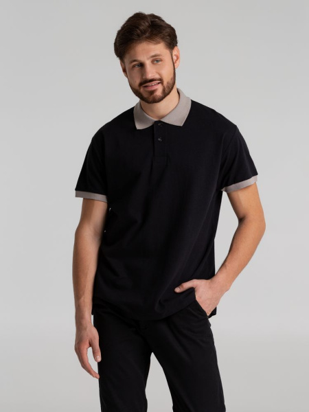 Рубашка поло Prince 190, черная с серым, XS–XXL