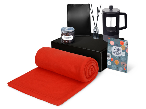 Подарочный набор «Re:y. Vive» с пледом, френч-прессом и кофе, Цвет красный