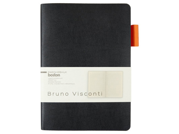 Ежедневник недатированный А5 «Boston», Цвет черный с оранжевым обрезом