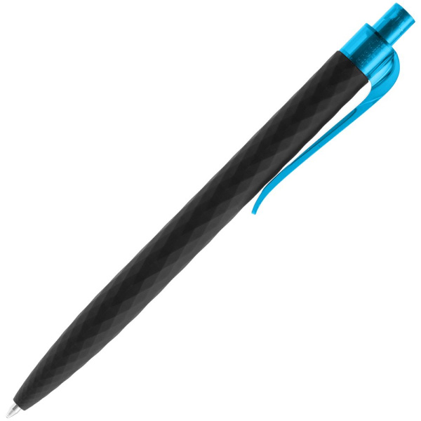 Ручка шариковая Prodir QS01 PRT-T Soft Touch, черная с голубым, 14х1 см