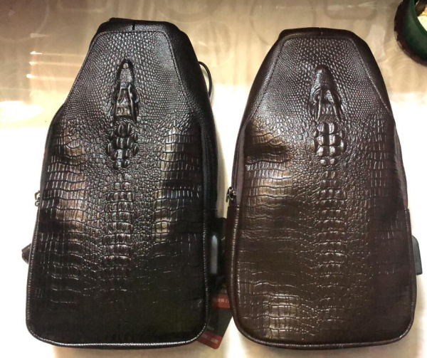 Кожаный слинго рюкзак  Crocodile (Крокодил) Коричневый