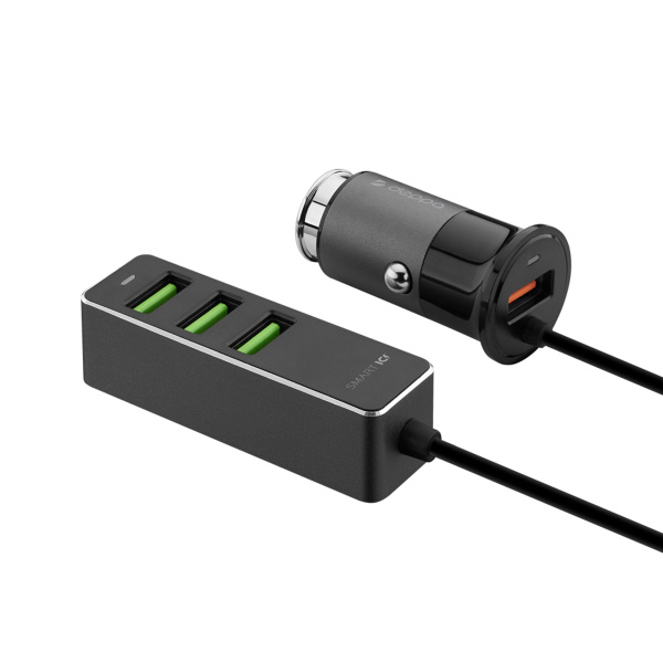 АЗУ 1 USB + 3 USB для пассажиров, QC 3.0, 7Аa, Цвет графит