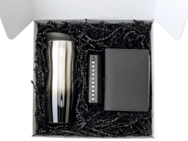 Подарочный набор  «Vice» с термокружкой, парковочной визиткой и обложкой для документов, Цвет черный