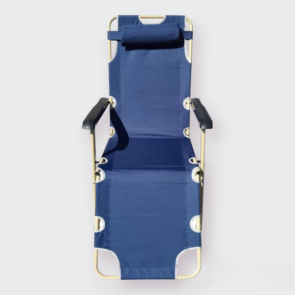 Кресло-шезлонг складное усиленное с регулировкой спинки и подушкой, синий / Прочное портативное кемпинговое кресло