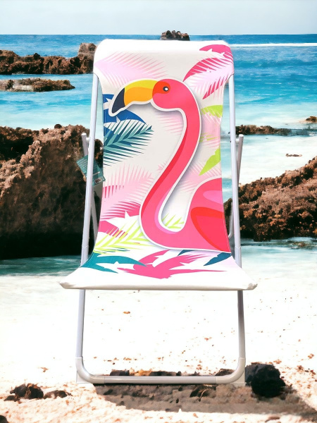 Шезлонг раскладной Фламинго, розовый / Прочный портативный кемпинговый стул