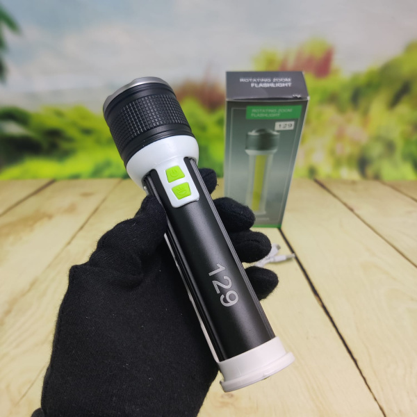 Ручной аккумуляторный фонарь Rotating Zoom Flashlight 129 LED боковая световая СОВ панель + функцион