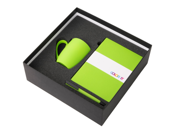 Подарочный набор «COLOR IT» c блокнотом, ручкой и кружкой, Размер твердая обложка, Цвет зеленое яблоко