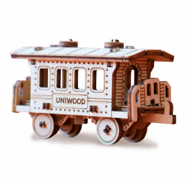 Миниатюрный деревянный конструктор Uniwood "Пассажирский вагон" Сборка без клея, 27 деталей