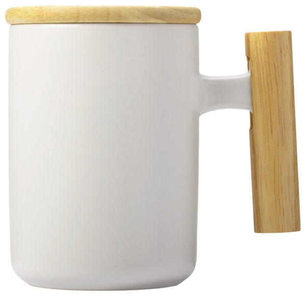 Кружка с ручкой и крышкой из каучукового дерева «Jeny», Цвет белый, натуральный