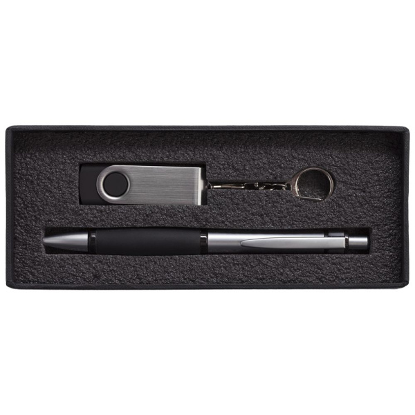 Коробка Notes с ложементом для ручки и флешки, черная, 17х7,3х2,5 см