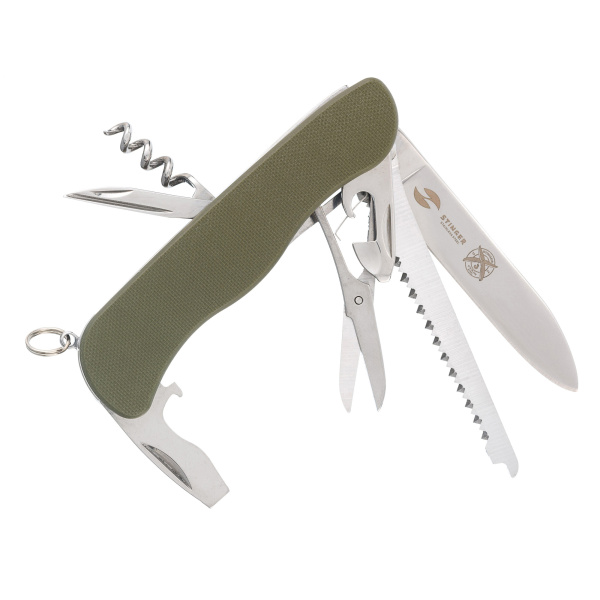 Нож перочинный, 111 мм, 10 функций, Цвет зелёный