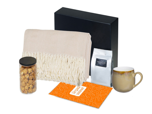 Подарочный набор «Re:y. Haven»  с пледом, кружкой и чаем, Цвет бежевый