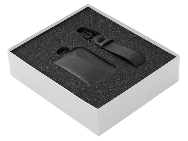 Подарочный набор Long River: картхолдер, ремешок для ключей, Размер С лого, Цвет черный/белый