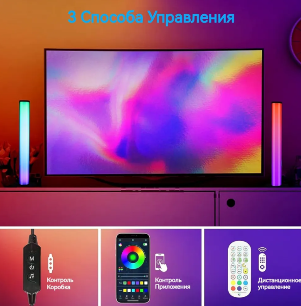 Умный настольный светильник лампа, подсветка для телевизора и монитора Ambilight, управление со смартфона, пульт ДУ, в комплекте 2 штуки