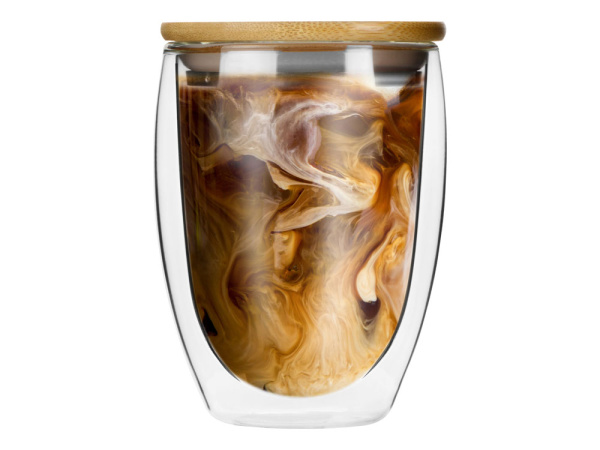 Стакан с двойными стенками и бамбуковой крышкой «Valday», Цвет прозрачный, коричневая крышка