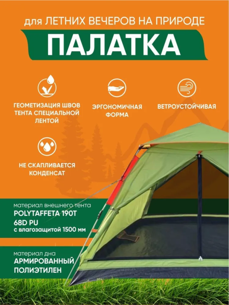 Автоматическая палатка для кемпинга и туризма / Трехместная быстросборная