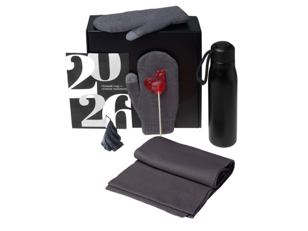 Подарочный набор «Re:Air» с варежками, шарфом и термосом, Цвет серый