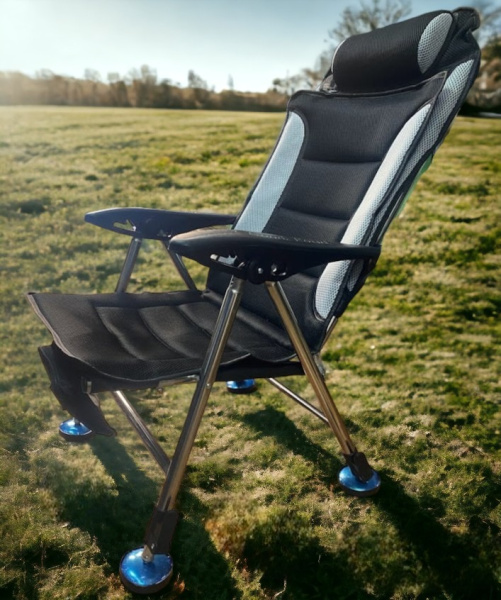Складное туристическое кресло с регулируемым наклоном спинки, черный / Кресло карповое 