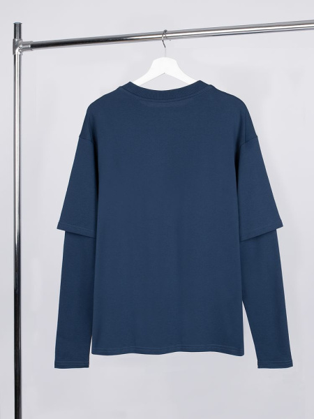Футболка оверсайз с двойным рукавом Kosmos, темно-синяя, XS–XXL