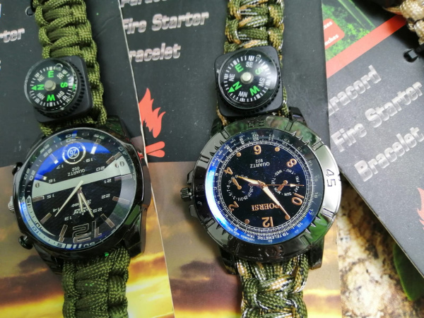Тактические часы с браслетом из паракорда XINHAO  02, QUARTZ 6299 черный циферблат, песочный браслет
