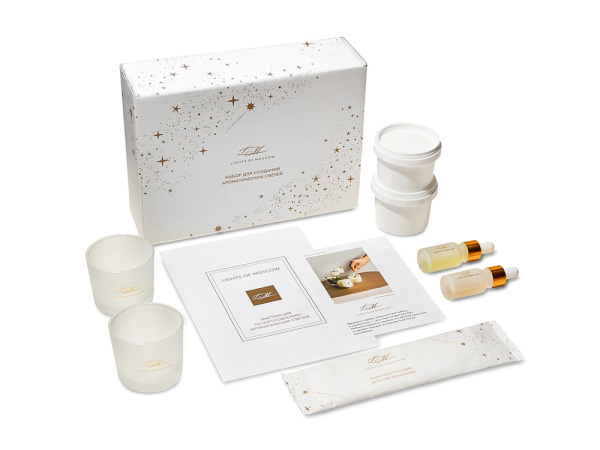 Набор для создания 2-х ароматических свечей: амбра и табак/маракуйя, сандал и пачули, Размер С лого, Цвет белый